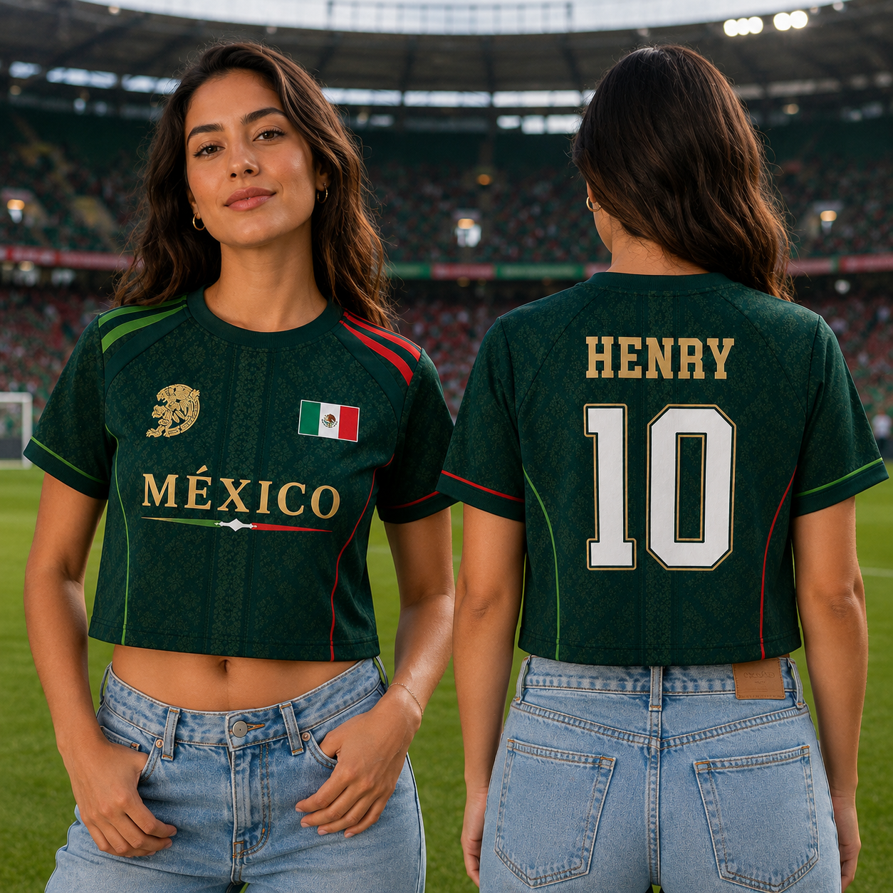 Personalized Mexico Jersey Crop Tee Custom Name Football Gift for Fans