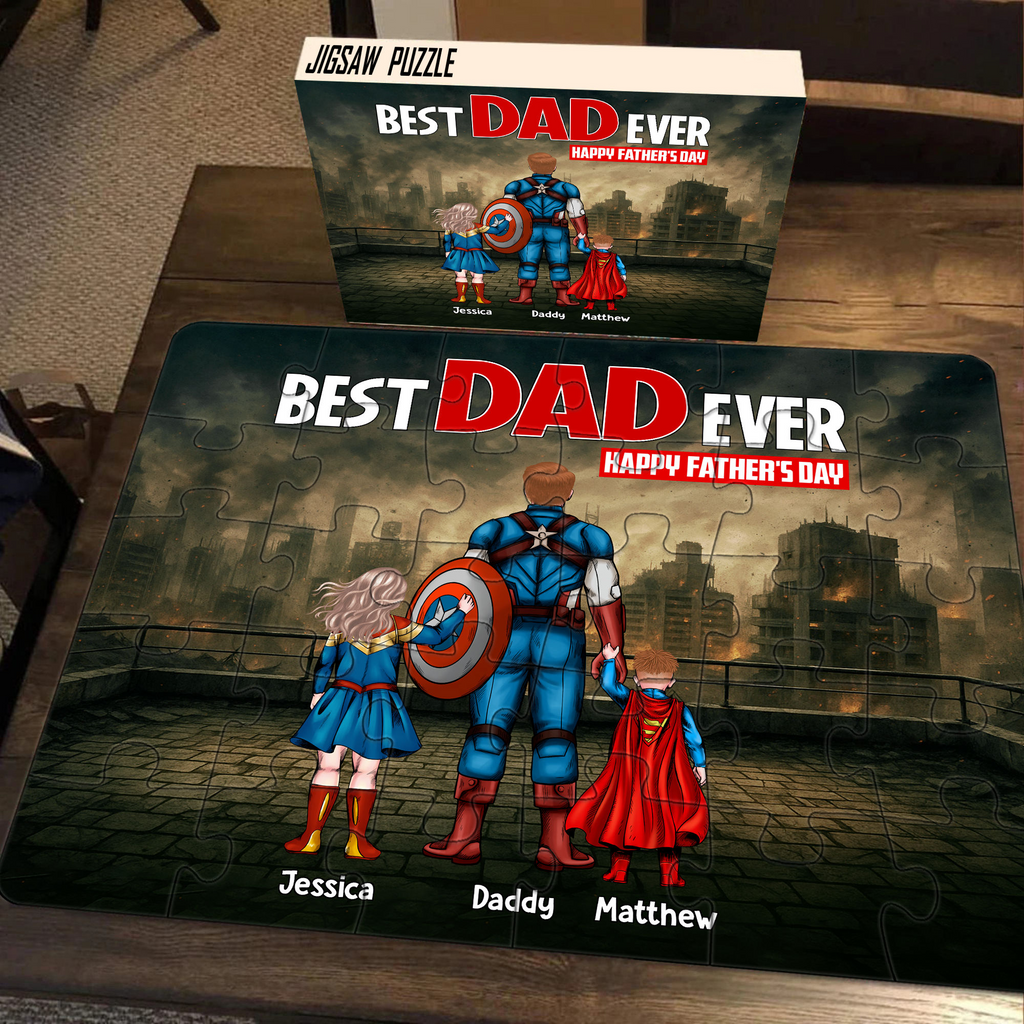Personalized Best Dad Ever Puzzle Custom Family Picture Gift for Dad
