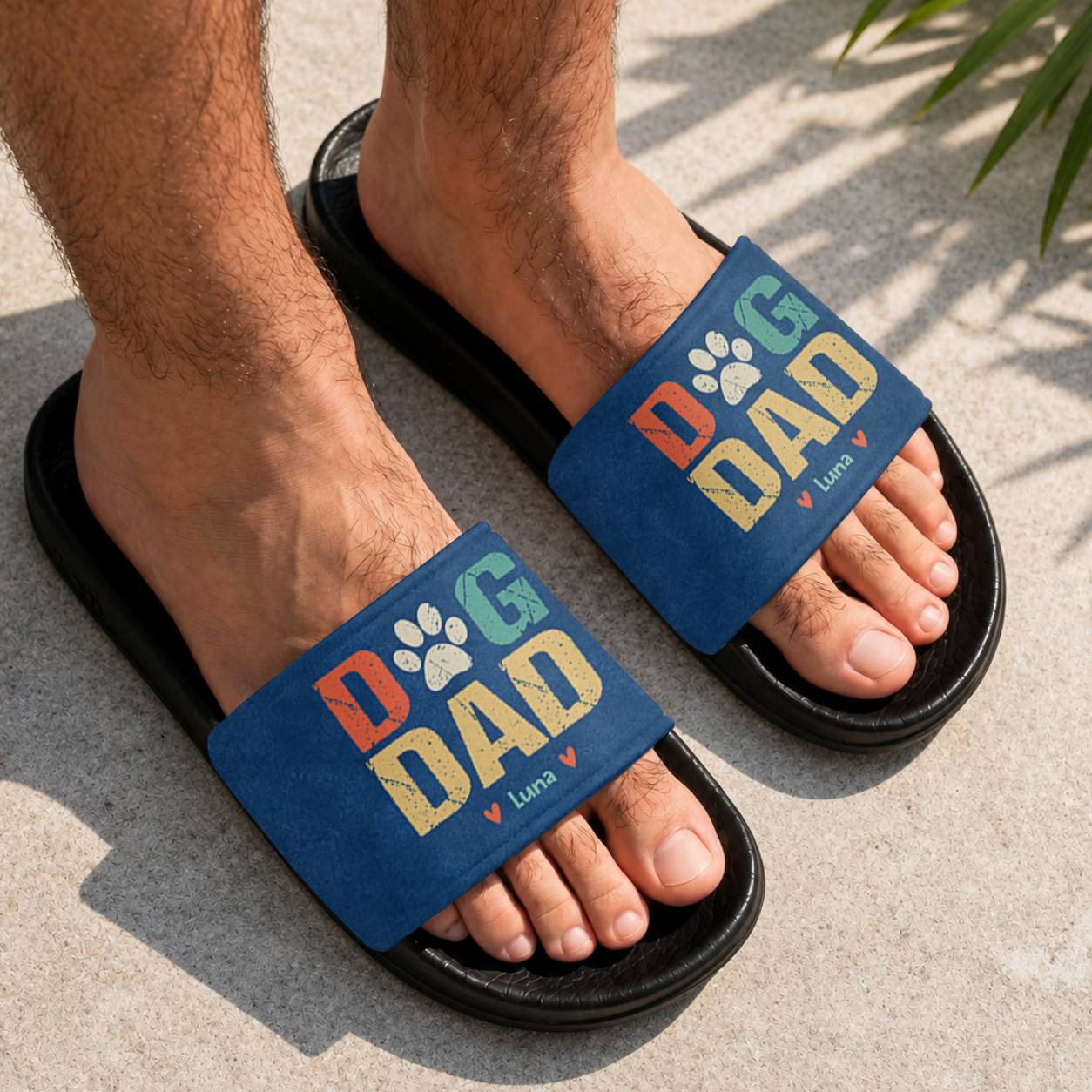 Personalized Dog Dad Slide Sandals Custom Name Gift for Dog Lovers HN590 - Slide Sandals GradoCreations