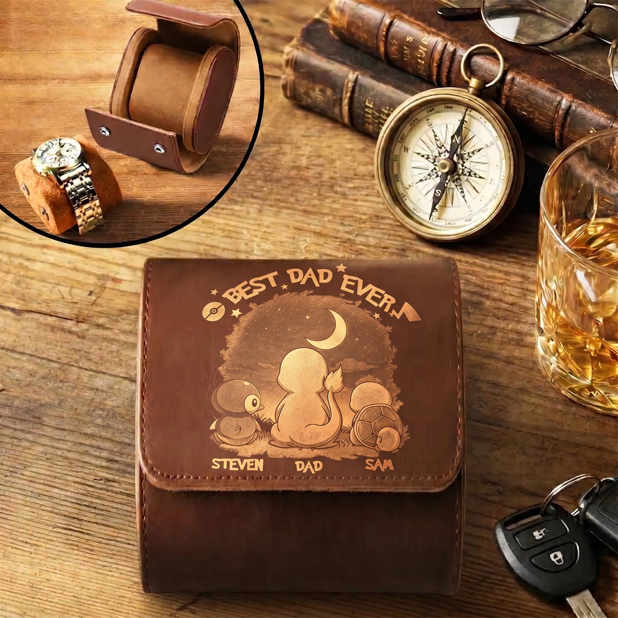 Personalized Leather Watch Case Best Dad Ever Gift for Dad