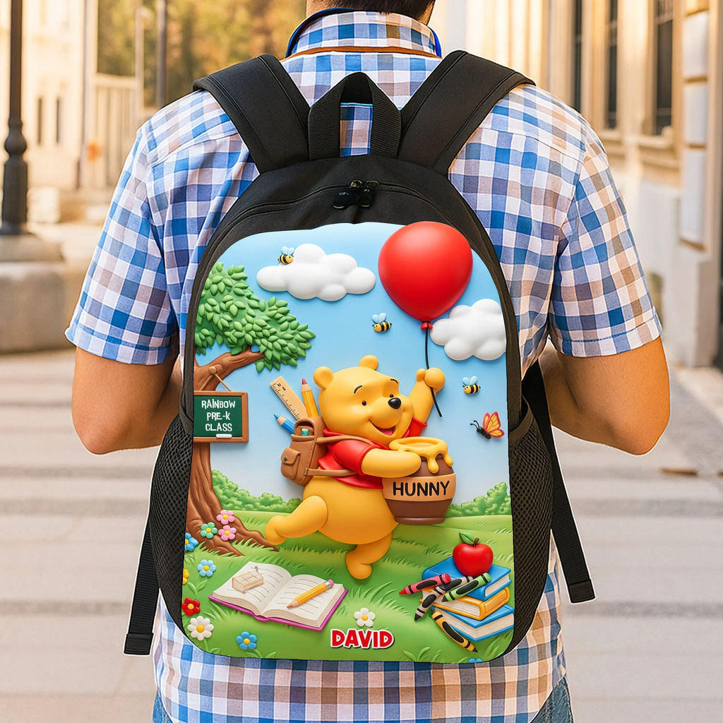 Personalized Cartoon Bear Backpack Set with Lunch Bag & Pencil Case - Unique Back to School Gift School Backpack GradoCreations