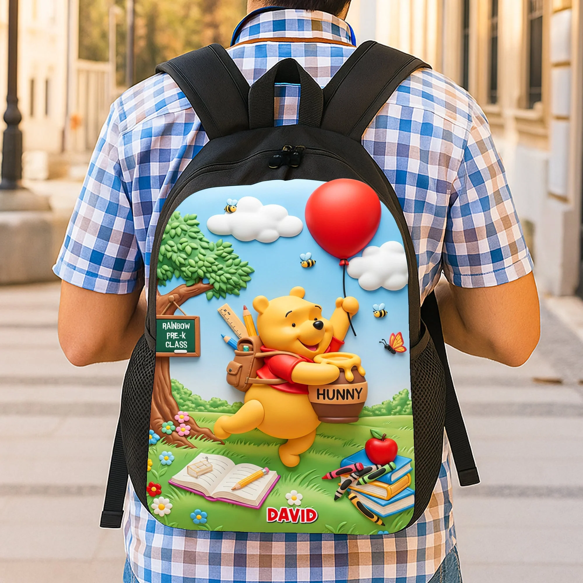 Personalized Cartoon Bear Backpack Set with Lunch Bag & Pencil Case - Unique Back to School Gift School Backpack GradoCreations