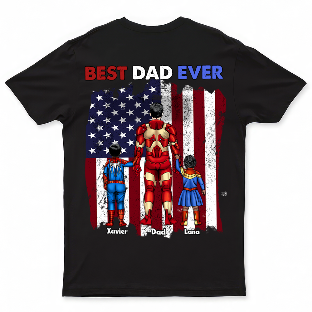 Personalized Best Dad Ever T-shirt Custom Design Patriotic Gift for Family Cotton Apparel GradoCreations