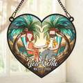 Personalized Cartoon Couple Beach Suncatcher Gift for Anniversary
