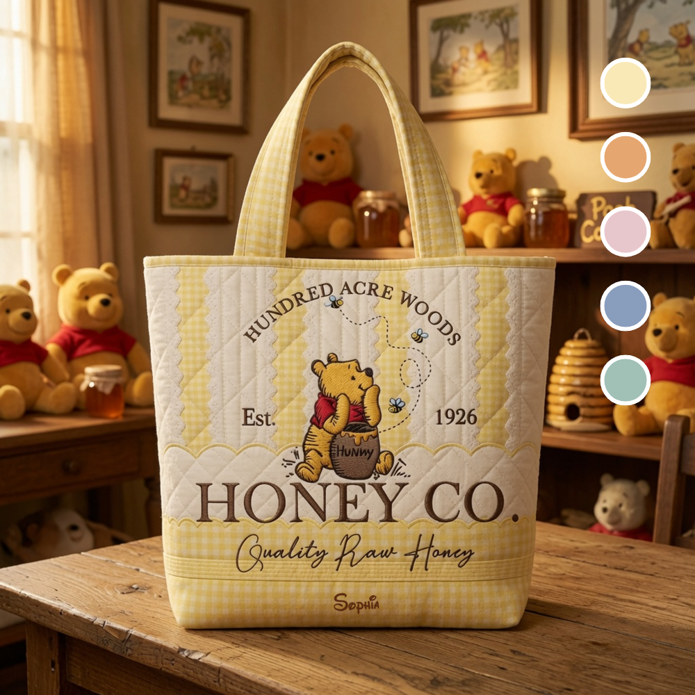 Personalized Quilted Tote Bag Honey Bear Gift for Her