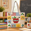 Personalized Quilted Tote Bag with Apple Pencil Design for Teacher