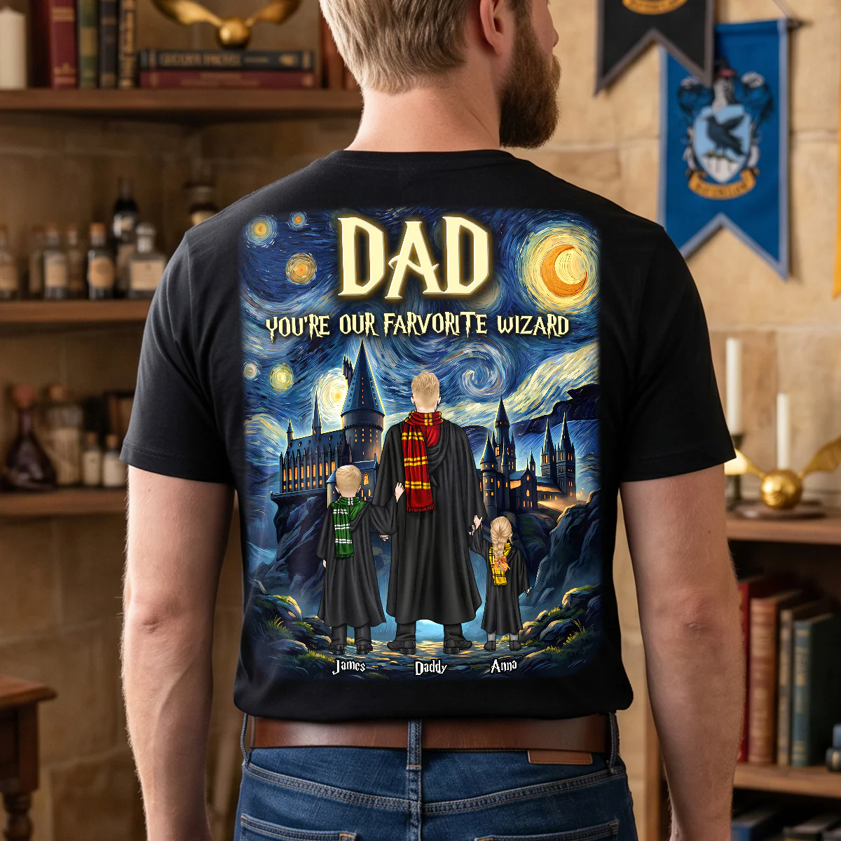 Personalized Wizard Dad Shirt with Kids Names Gift for Father
