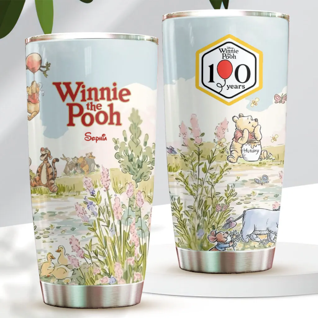 Personalized Winnie the Pooh 100th Anniversary Tumbler Gift for Movie Fans
