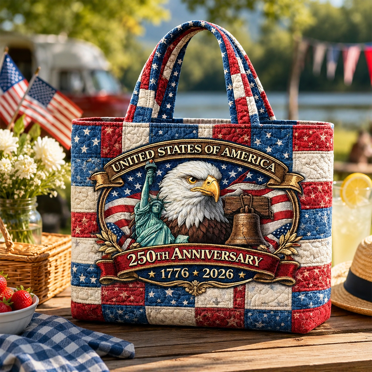 Quilted Patriotic Tote Bag Custom Design Gift for Her