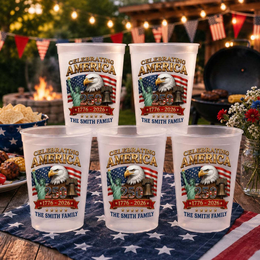 Personalized Frosted Cups USA Flag Eagle Gift for Patriotic Family