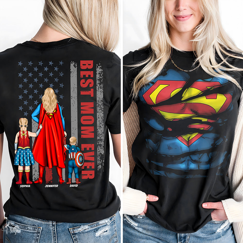 Personalized Super Hero Best Mom Ever Shirt Gift for Mom Cotton Apparel GradoCreations