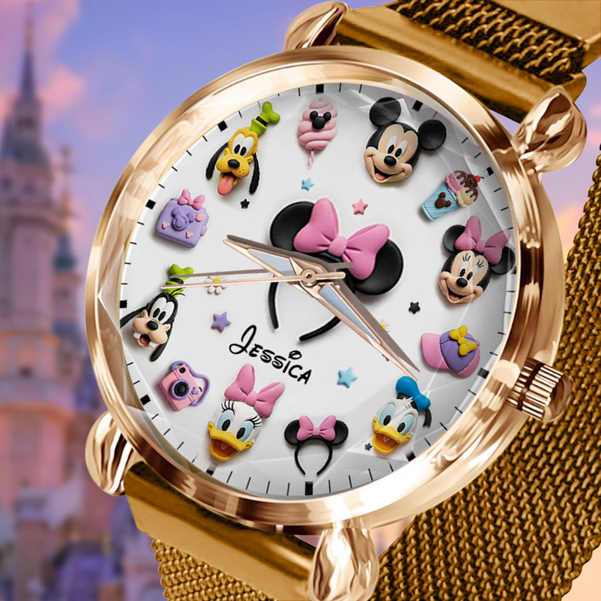 Personalized Women's Hand Watch with Disney Characters Gift for Her