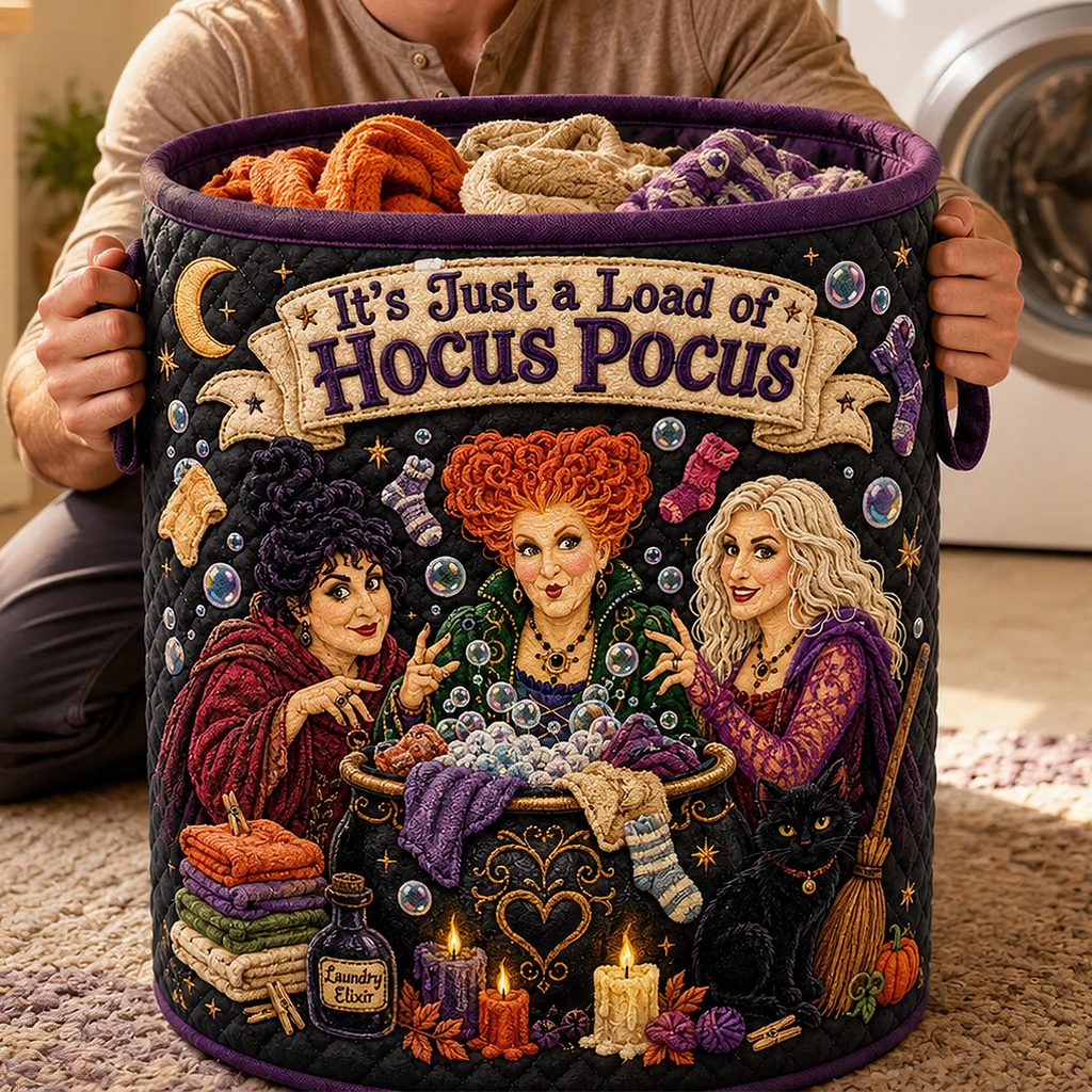 Personalized Hocus Pocus Quilted Laundry Basket Halloween Gift Quilted Laundry Basket GradoCreations