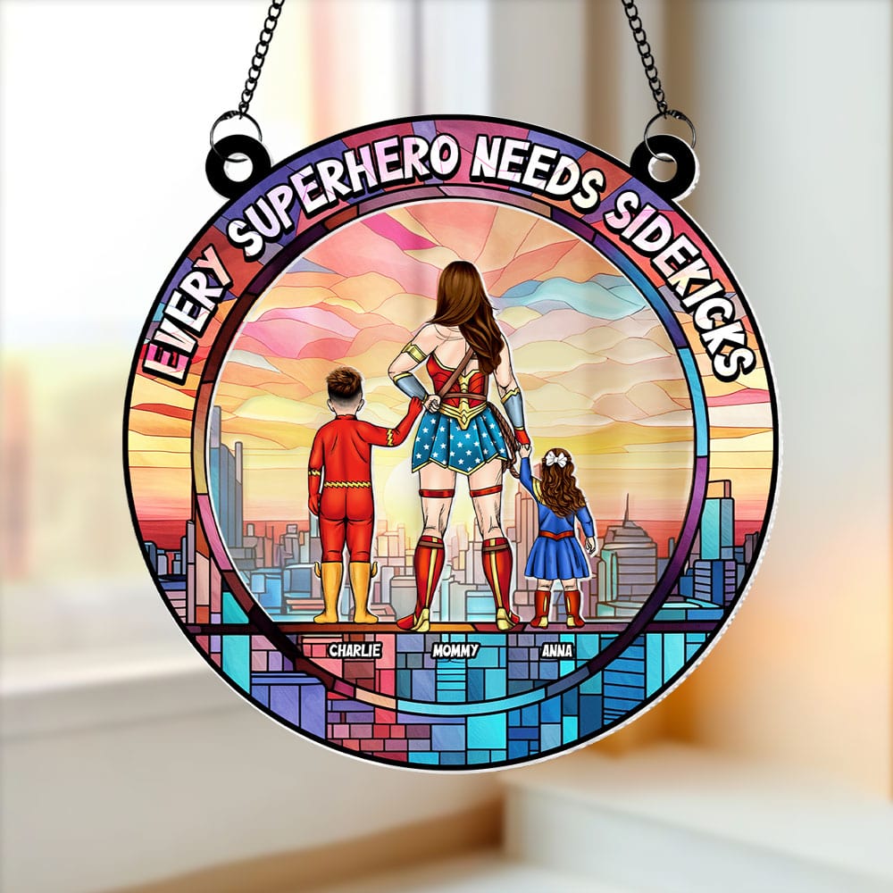 Personalized Supermom Suncatcher Gift for Mom | Family Decor
