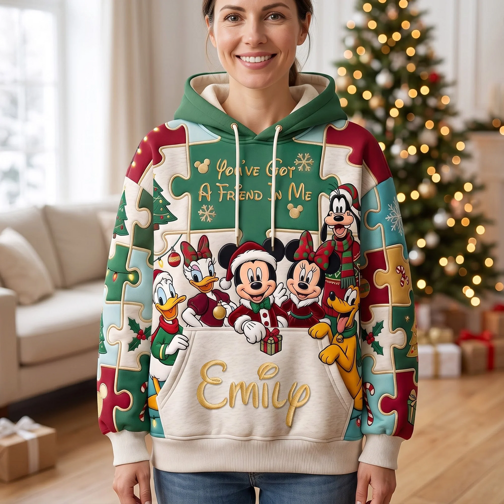 Personalized Disney Puzzle Hoodie Custom Name Christmas Gift for Her AOP Hoodie GradoCreations