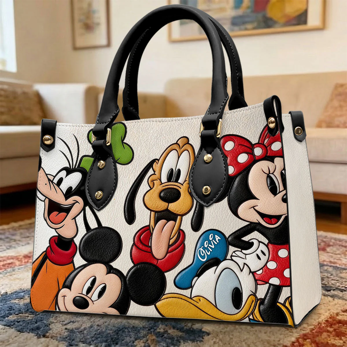 Personalized Leather Bag with Disney Characters for Her Gift