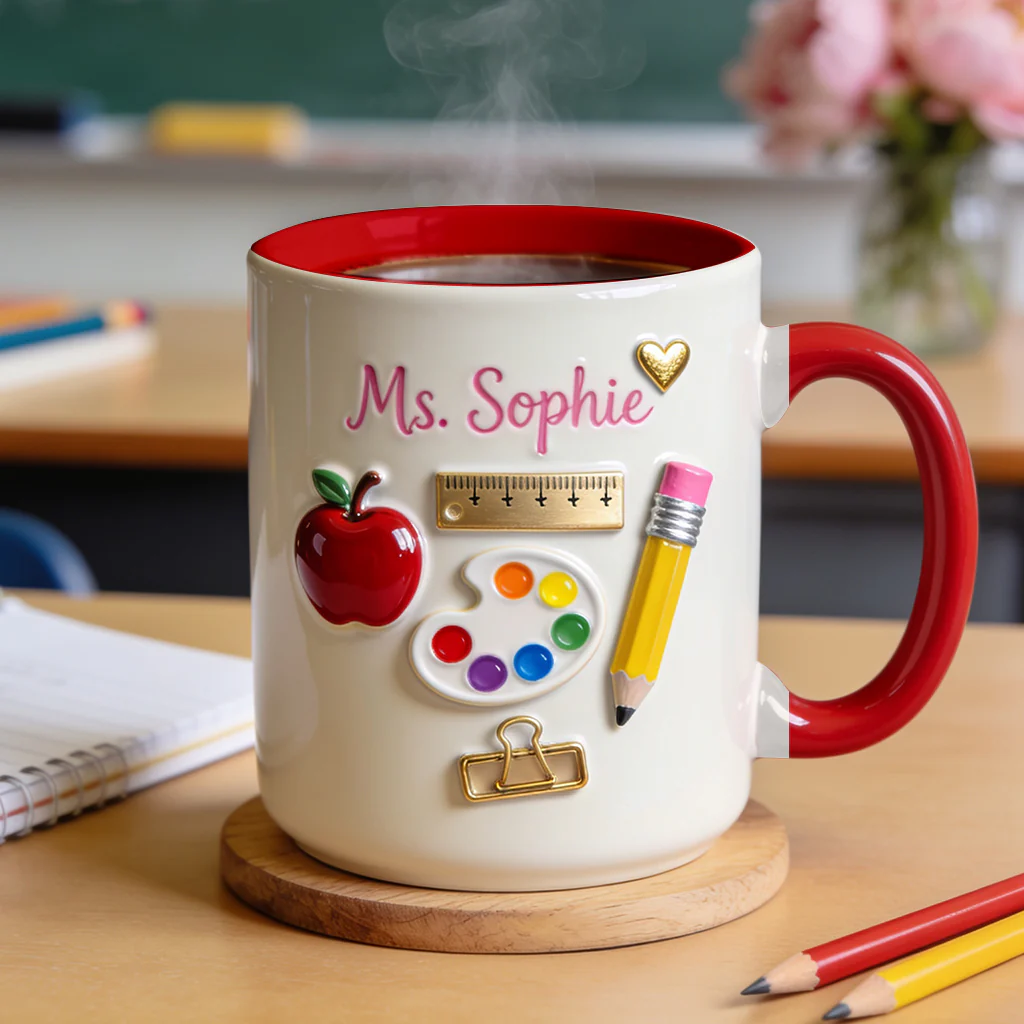 Personalized Teacher Accent Mug with Apple & Colors Gift