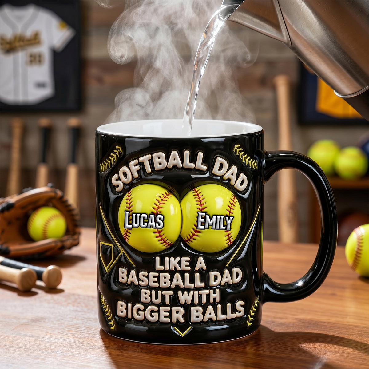 Personalized Softball Dad Mug with Custom Names - Father's Day Gift
