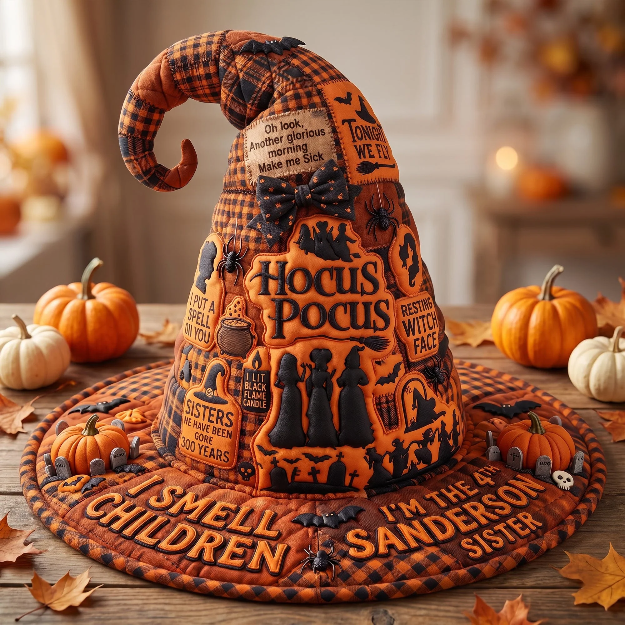Personalized Quilted Witch Hat Gift for Halloween - Hocus Pocus Theme Quilt Witch Hat GradoCreations