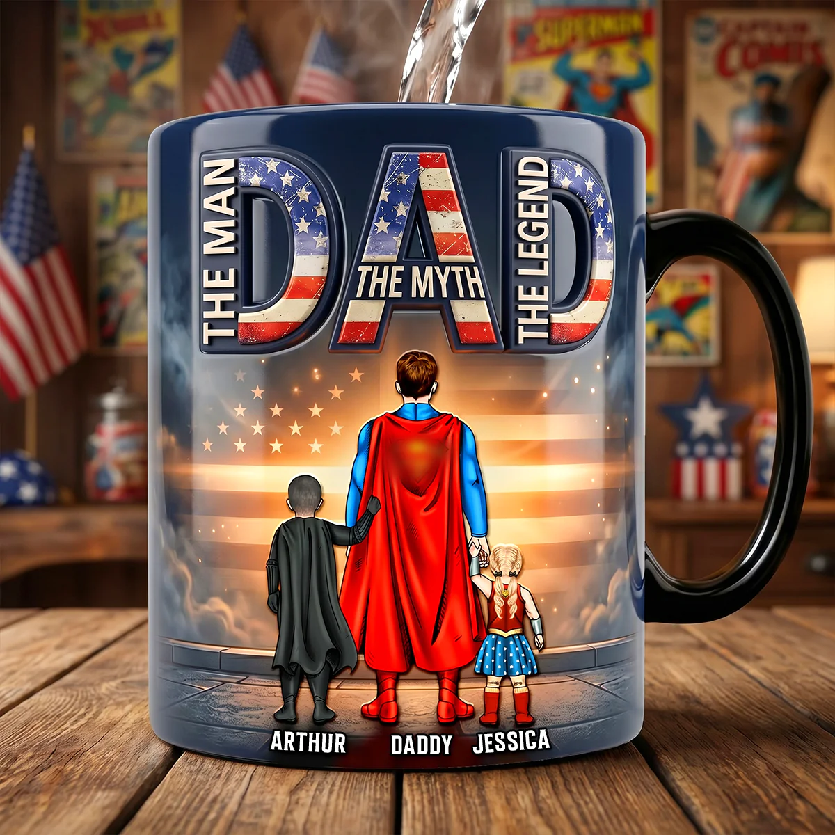 Personalized Dad Mug with Superhero Design - Custom Name Gift for Father