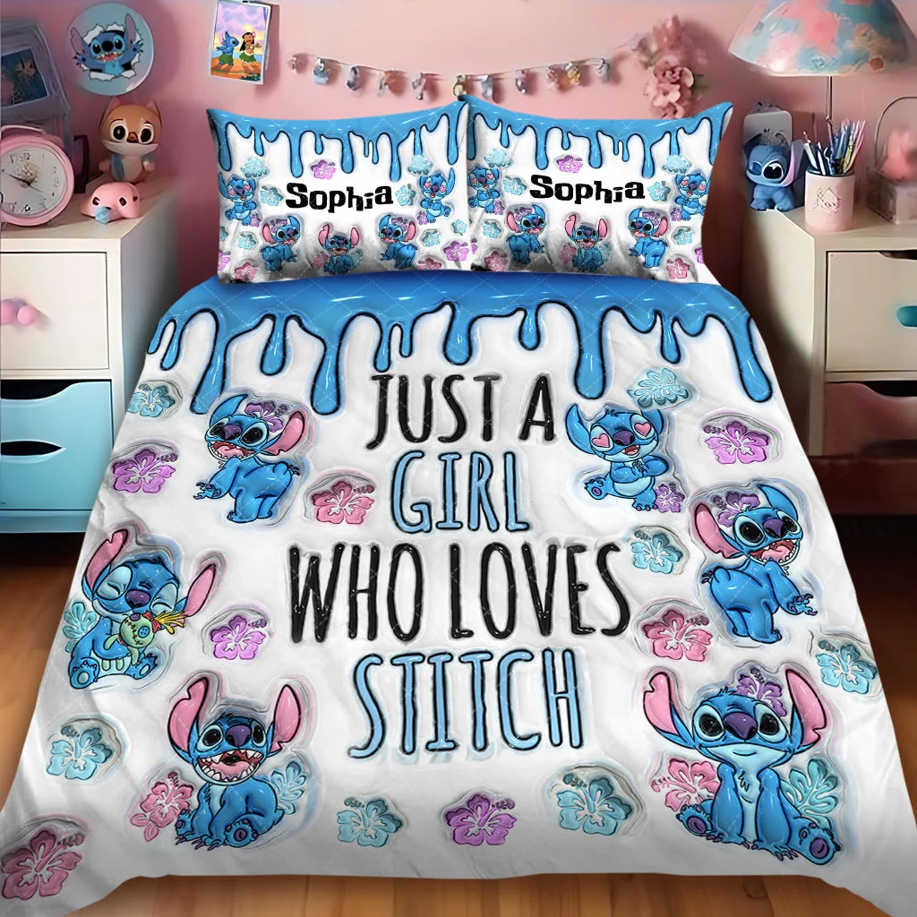 Personalized Stitch Quilt Bedding Set Custom Name Gift for Her Quilted Bedding Set GradoCreations