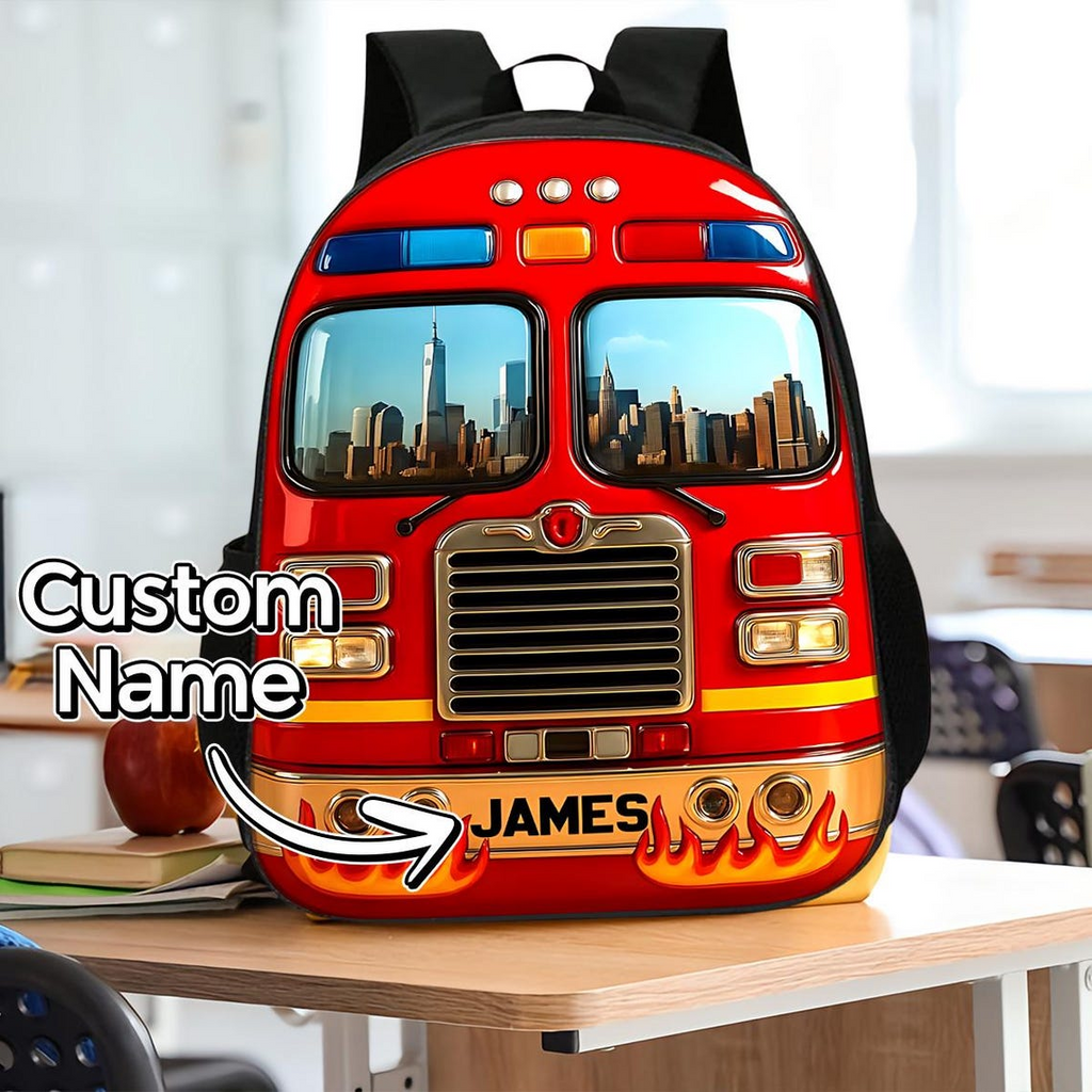 Personalized Firetruck Backpack Set with Custom Name for Kids Back to School Gift