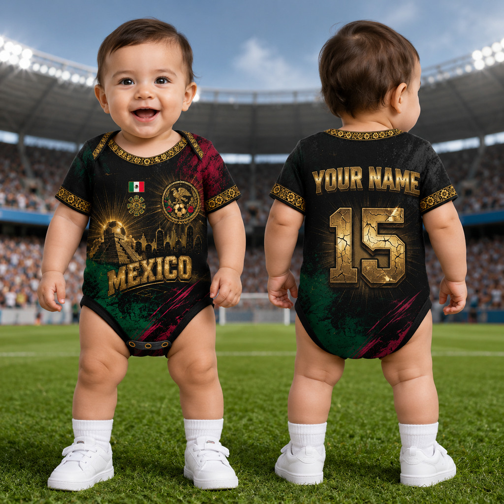 Personalized Mexico Pride Baby Jersey Bodysuit Custom Name for New Parents