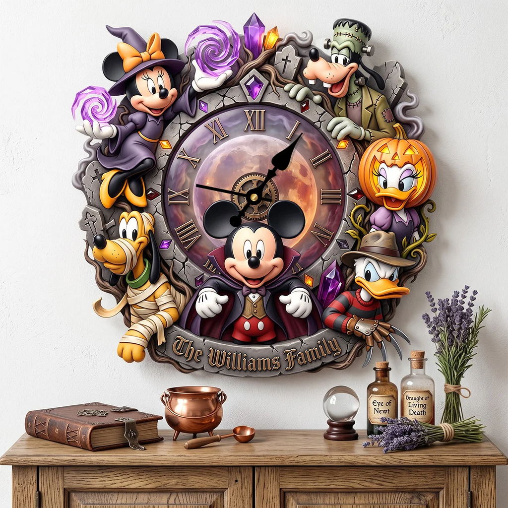 Personalized Halloween Wall Clock Custom Family Name Gift Wall Hanging Clock GradoCreations