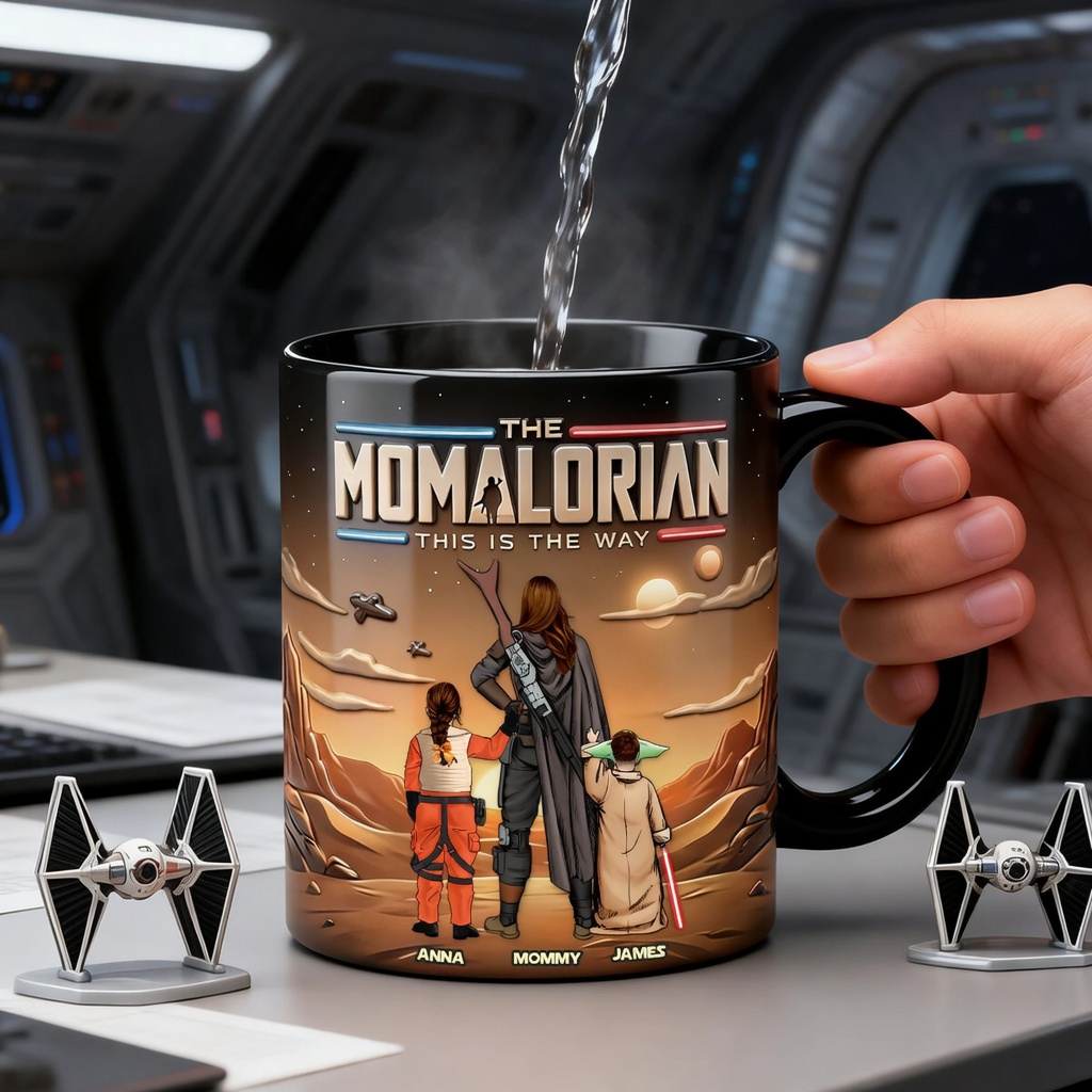 Personalized Momalorian Mug Gift for Mom with Kids - Black Ceramic