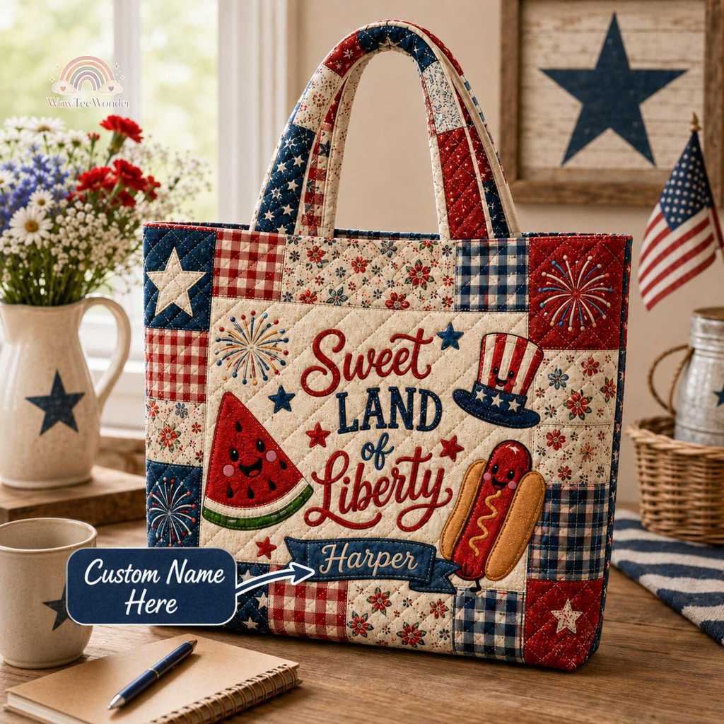 Personalized Quilted Tote Bag Custom Name Sweet Land of Liberty Gift for Independence Day