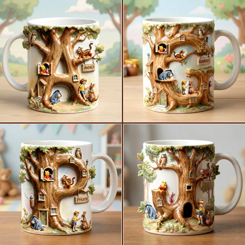 Personalized Cartoon Tree Mug with Custom Names Gift for Kids