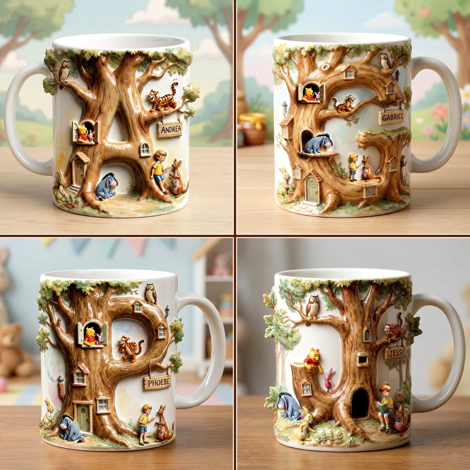 Personalized Cartoon Tree Mug with Custom Names Gift for Kids