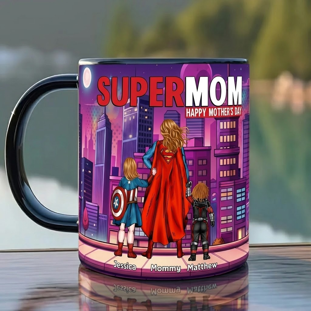 Personalized Super Mom Accent Mug Custom Name Gift for Mother's Day