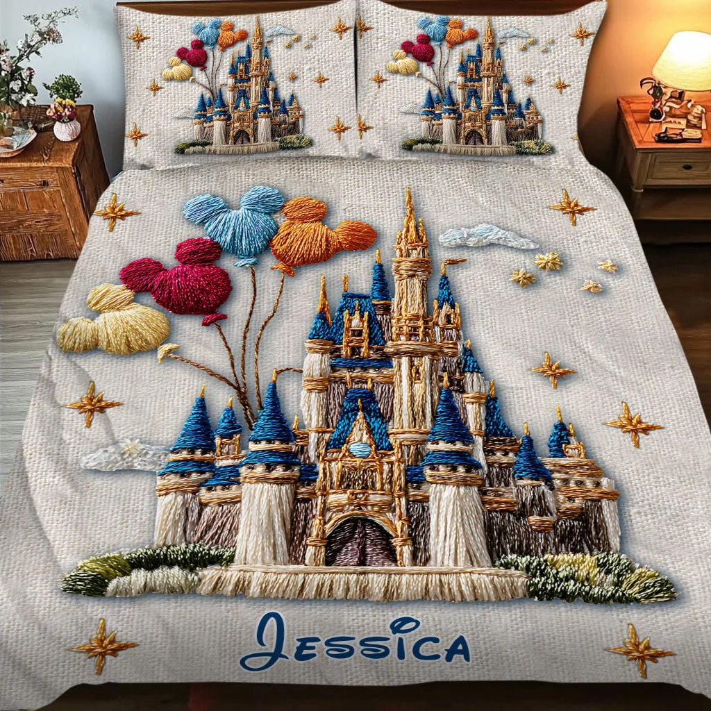 Personalized Magical Castle Bedding Set Custom Name Gift for Her Quilted Bedding Set GradoCreations