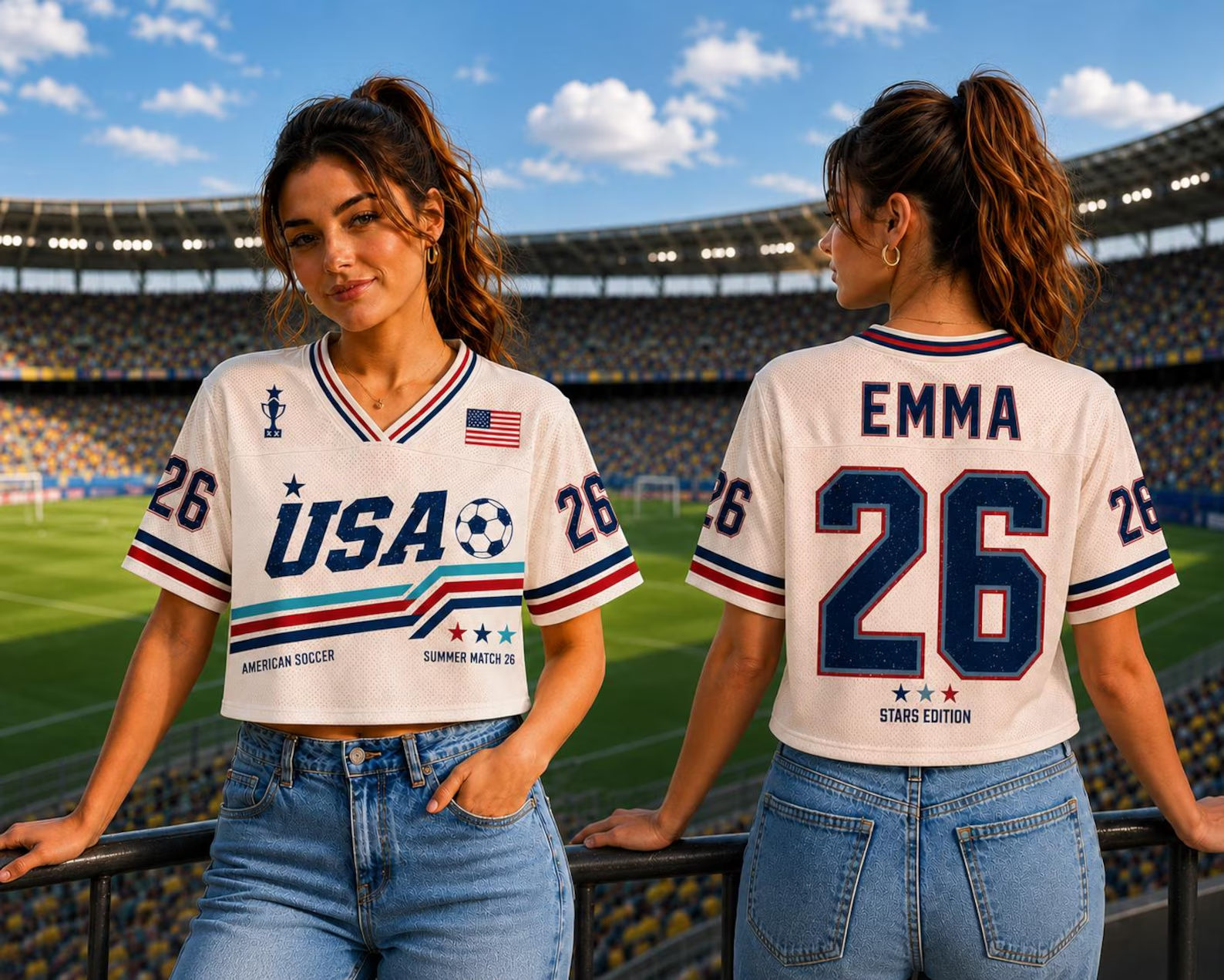 Personalized USA Flag Soccer Crop Jersey Custom Name Gift for Fans