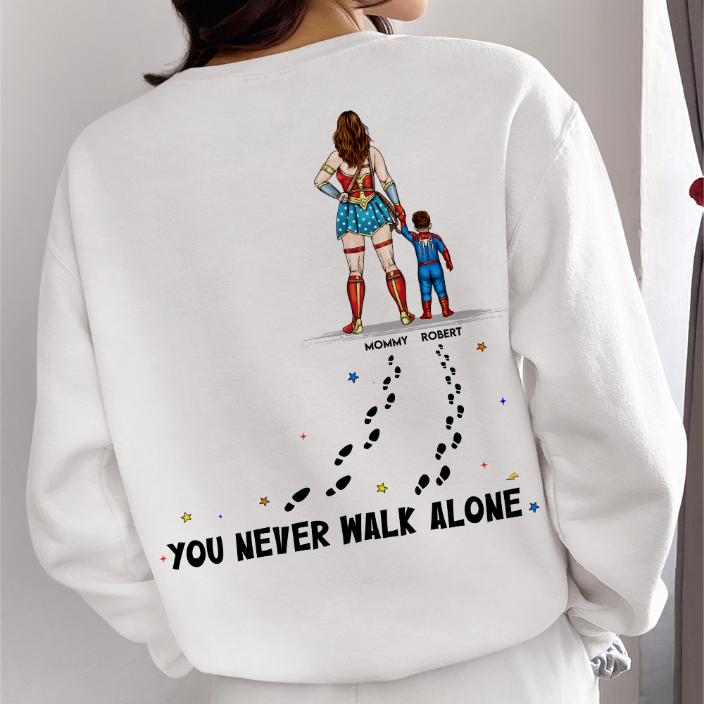 Personalized Superhero T-Shirt You Never Walk Alone Gift for Mom Cotton Apparel GradoCreations