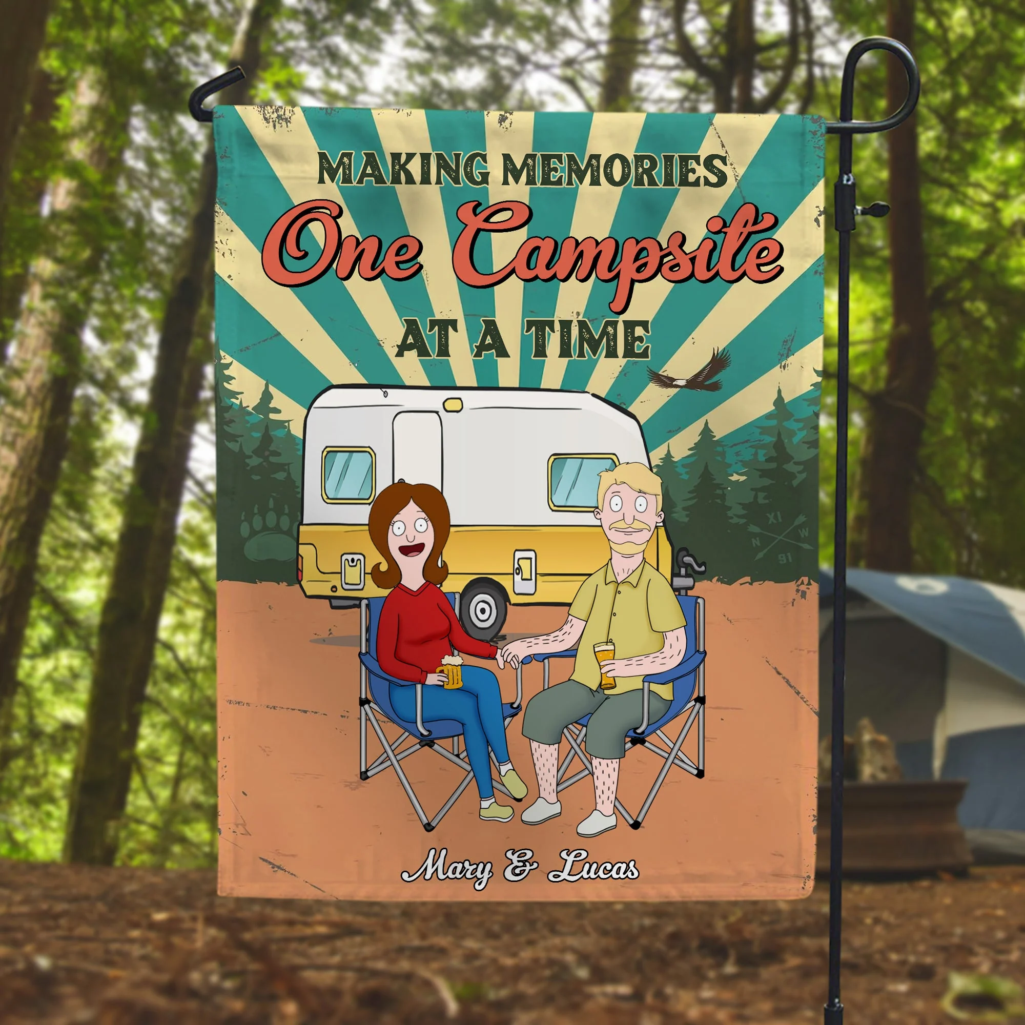 Personalized Camping Flag with Couple Design for Unique Gift
