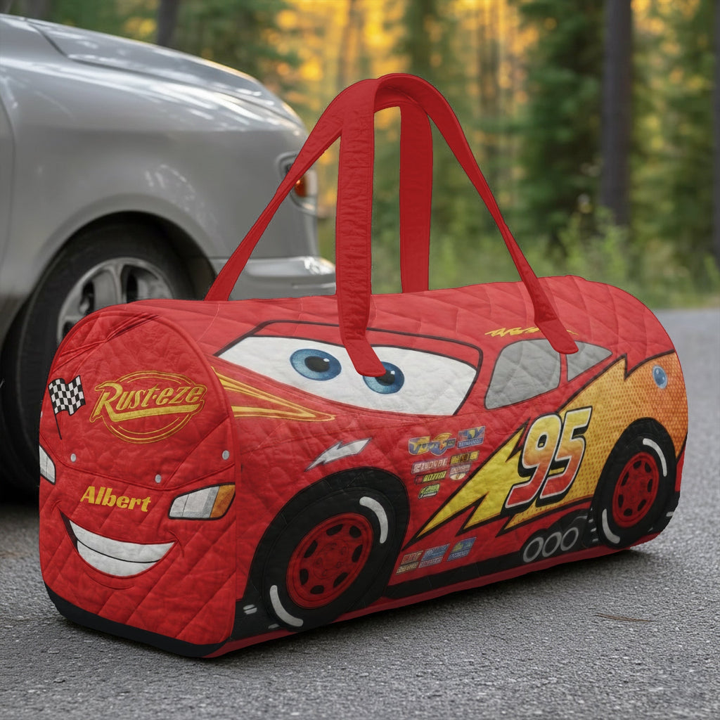 Personalized Lightning McQueen Quilted Duffle Bag for Kids | Travel Gift