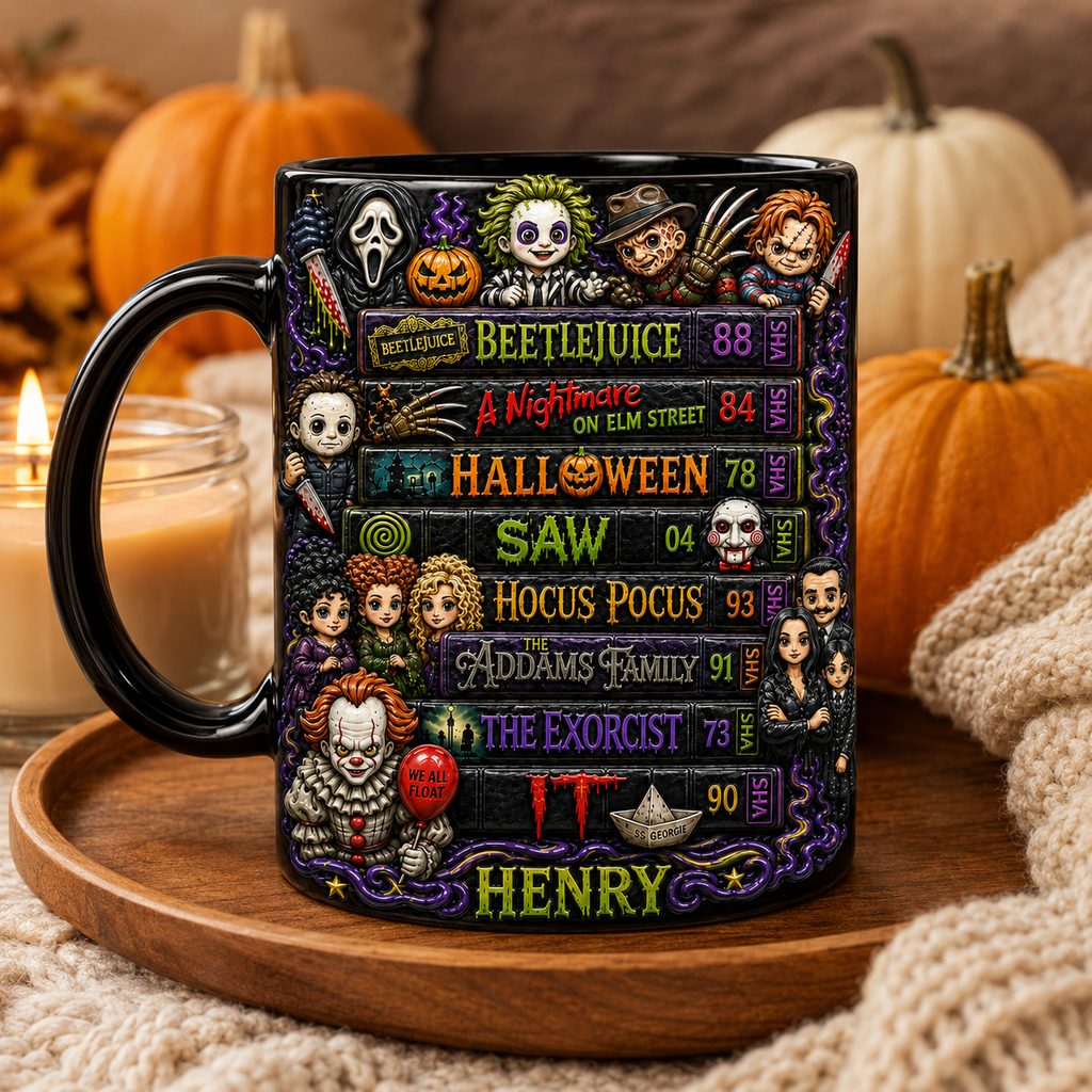 Personalized Black Halloween Mug with Spooky Artwork for Family Mug GradoCreations