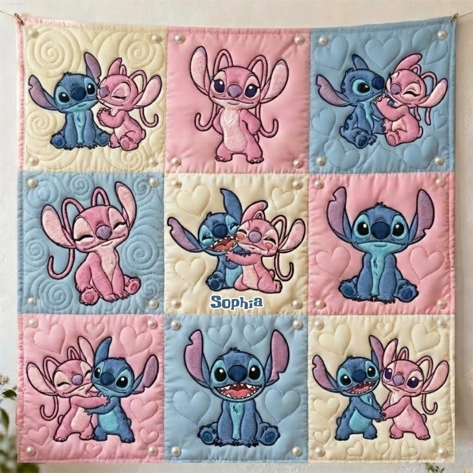 Personalized Stitch Quilt Blanket Custom Name Gift for Daughter