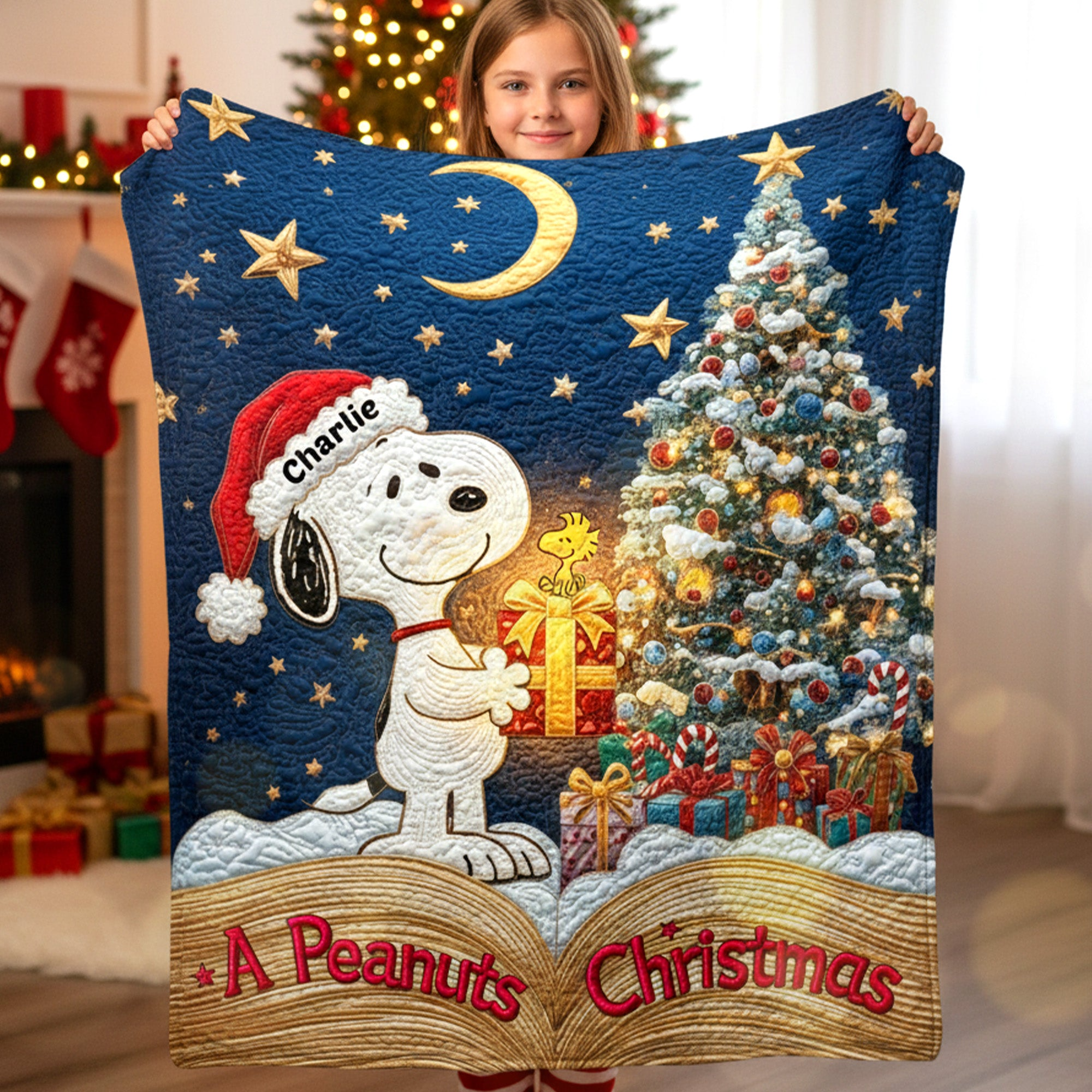 Personalized Peanuts Christmas Blanket Custom Name Gift