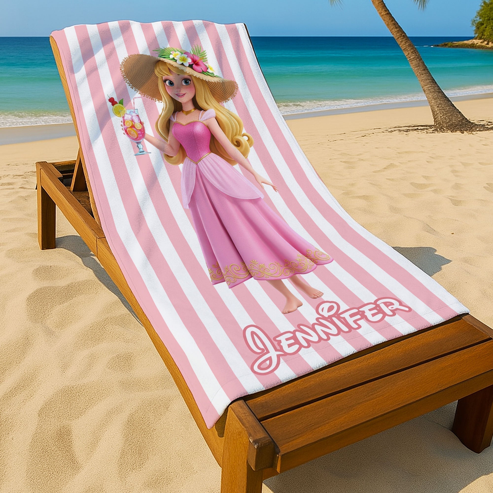 Personalized Beach Towel with Disney Princesses for Kids Vacation Gift