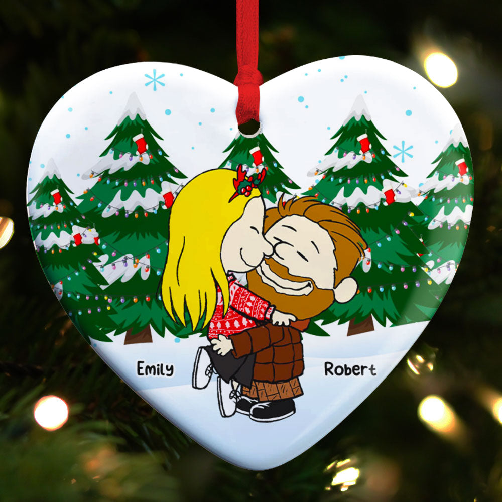 Personalized Ceramic Christmas Ornament for Couples - Heart Design