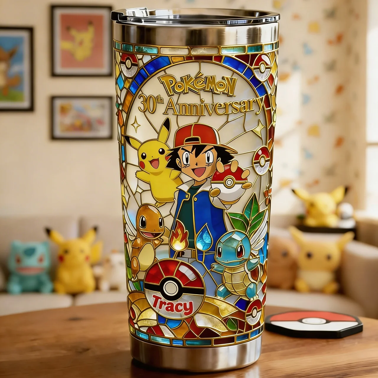 Personalized Pokémon 30th Anniversary Tumbler Custom Gift for Movie Fans