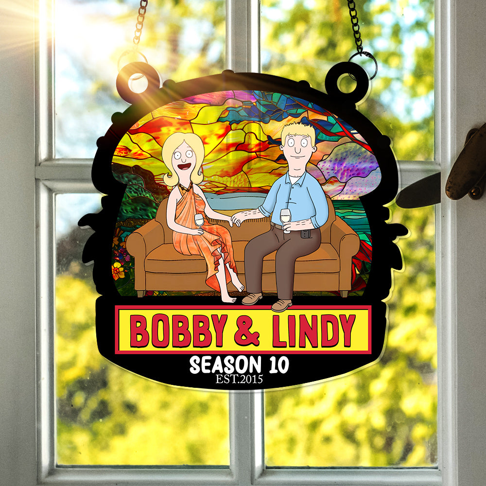 Personalized Funny Burgers Cartoon Suncatcher Gift for Couple Anniversary