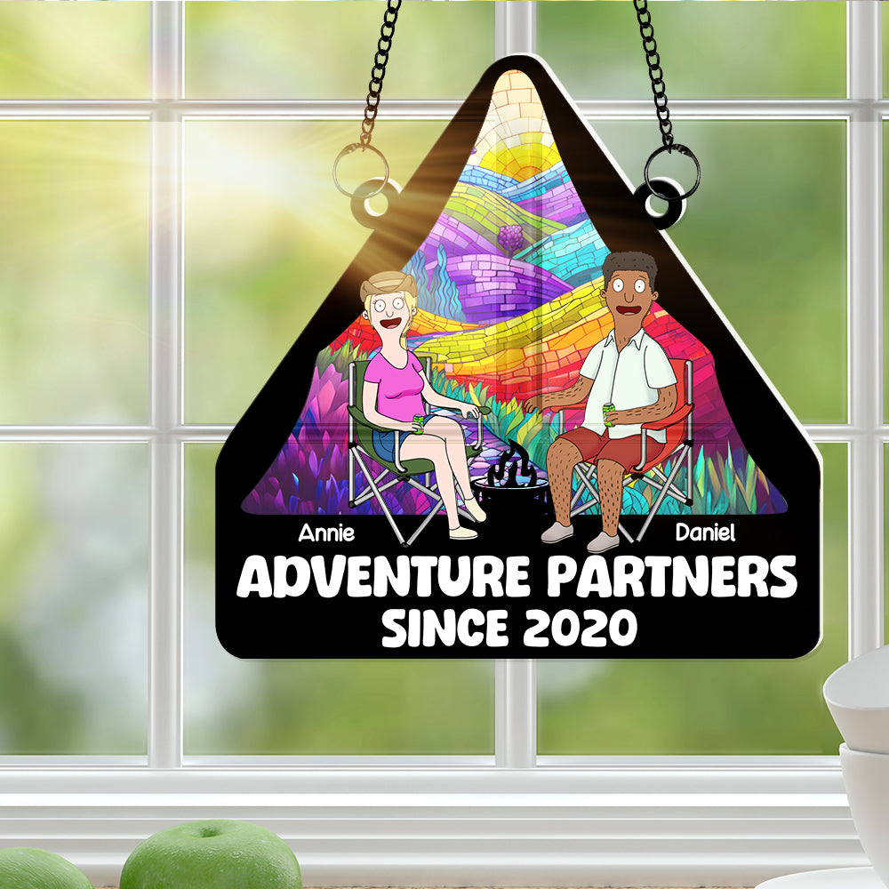 Personalized Camping Suncatcher Cartoon Couple Gift for Anniversary