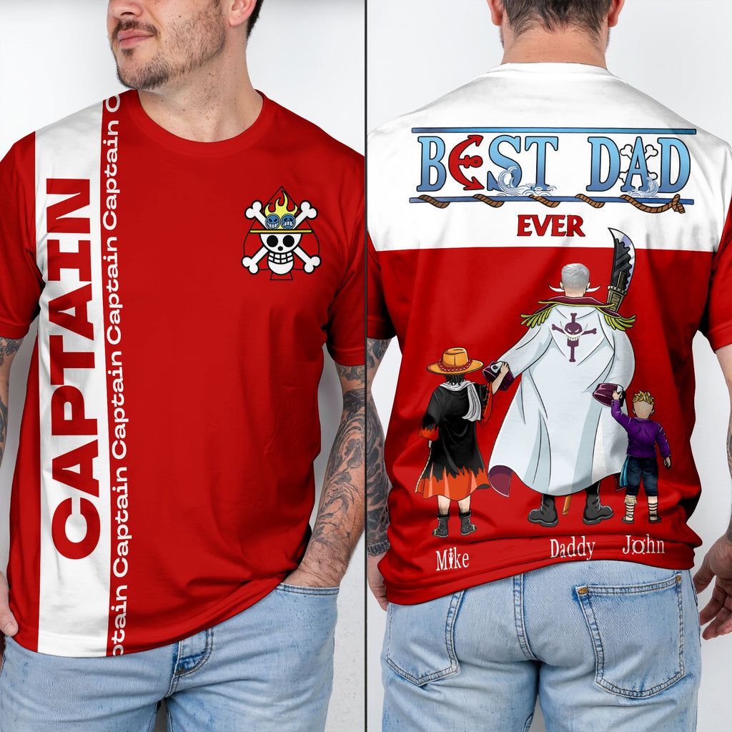 Personalized Captain Dad 3D T-Shirt Custom Name Gift for Dad