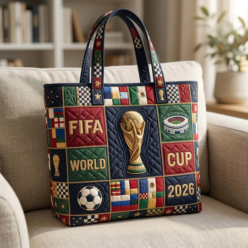 Quilted Tote Bag FIFA World Cup 2026 Gift for Soccer Fans