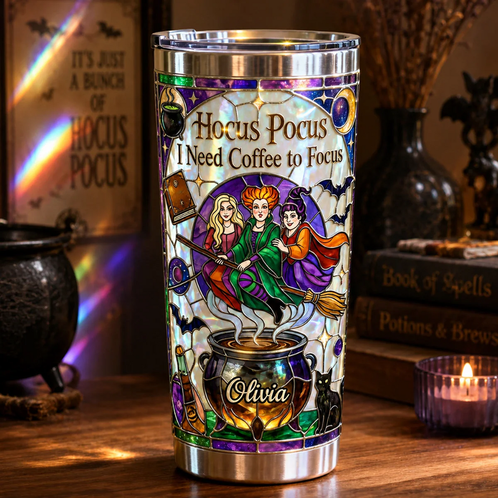 Personalized Stainless Steel Tumbler I Need Coffee Focus Gift for Her Halloween Tumbler GradoCreations