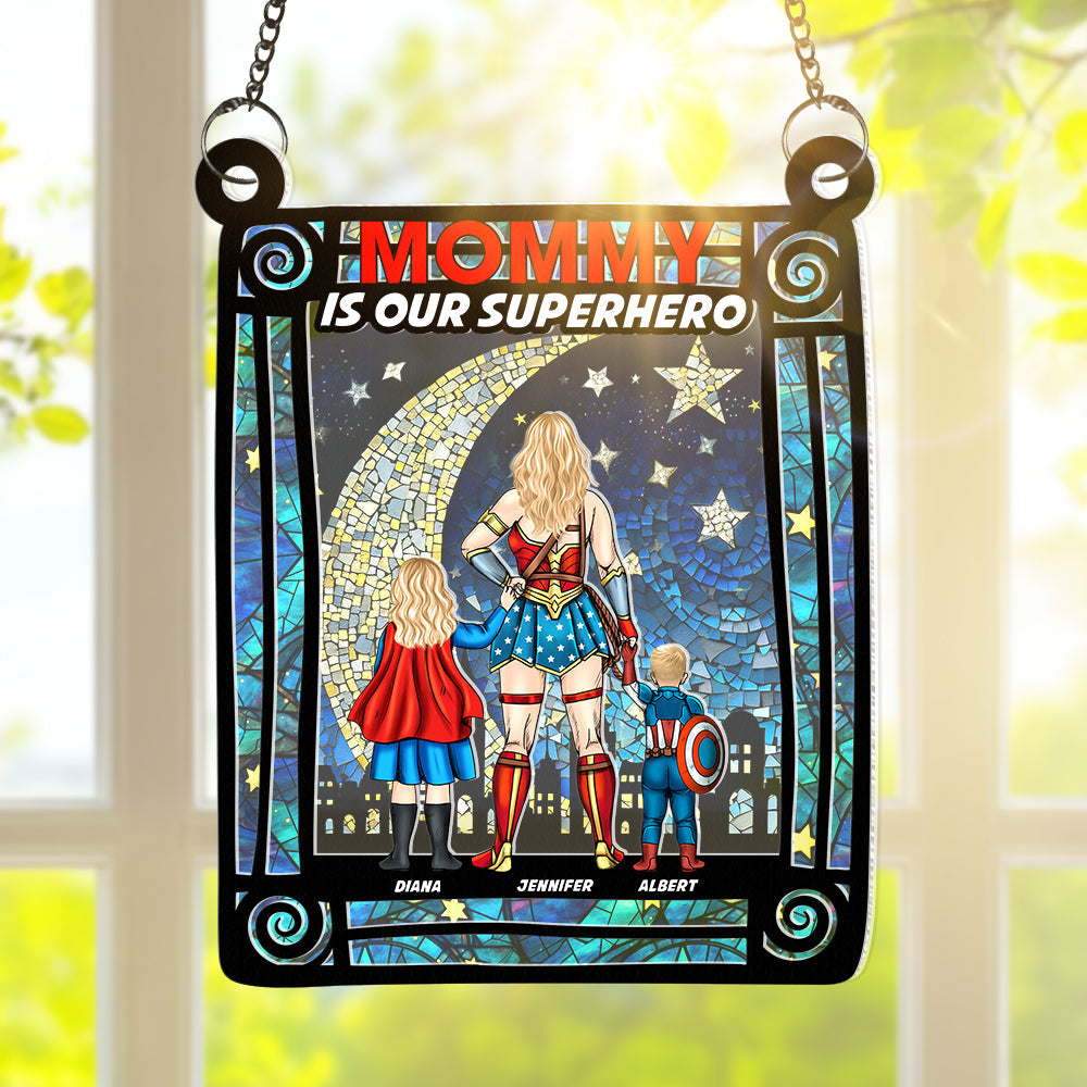 Personalized Supermom & Little Heroes Window Hanging Suncatcher Gift for Mom